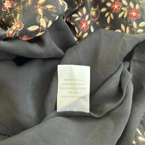 Daniel Rainn Black Floral Metallic Long Sleeve Sheer Layered Blouse Size PS - Picture 11 of 13